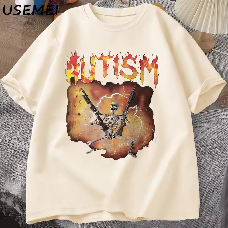 Autistic Funny Skeleton T-Shirt Men Women Autism Meme Graphic T Shirts Harajuku Fashion Cotton Vintage T Shirt Unisex Streetwear - Image 3