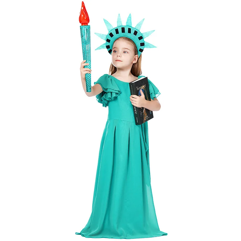 Children's Cosplay loween Costume Freedom Statue Girl's Ancient Roman Robe Dr up Clothes Spring  Ladies' Ethnic Wear