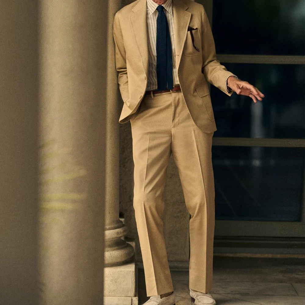 

Men Suit 2 Piece Set Khaki Single Breasted Slim Fit Business Suit Casual Elegant Office Wear Comfortable Stylish Mens Blazer and