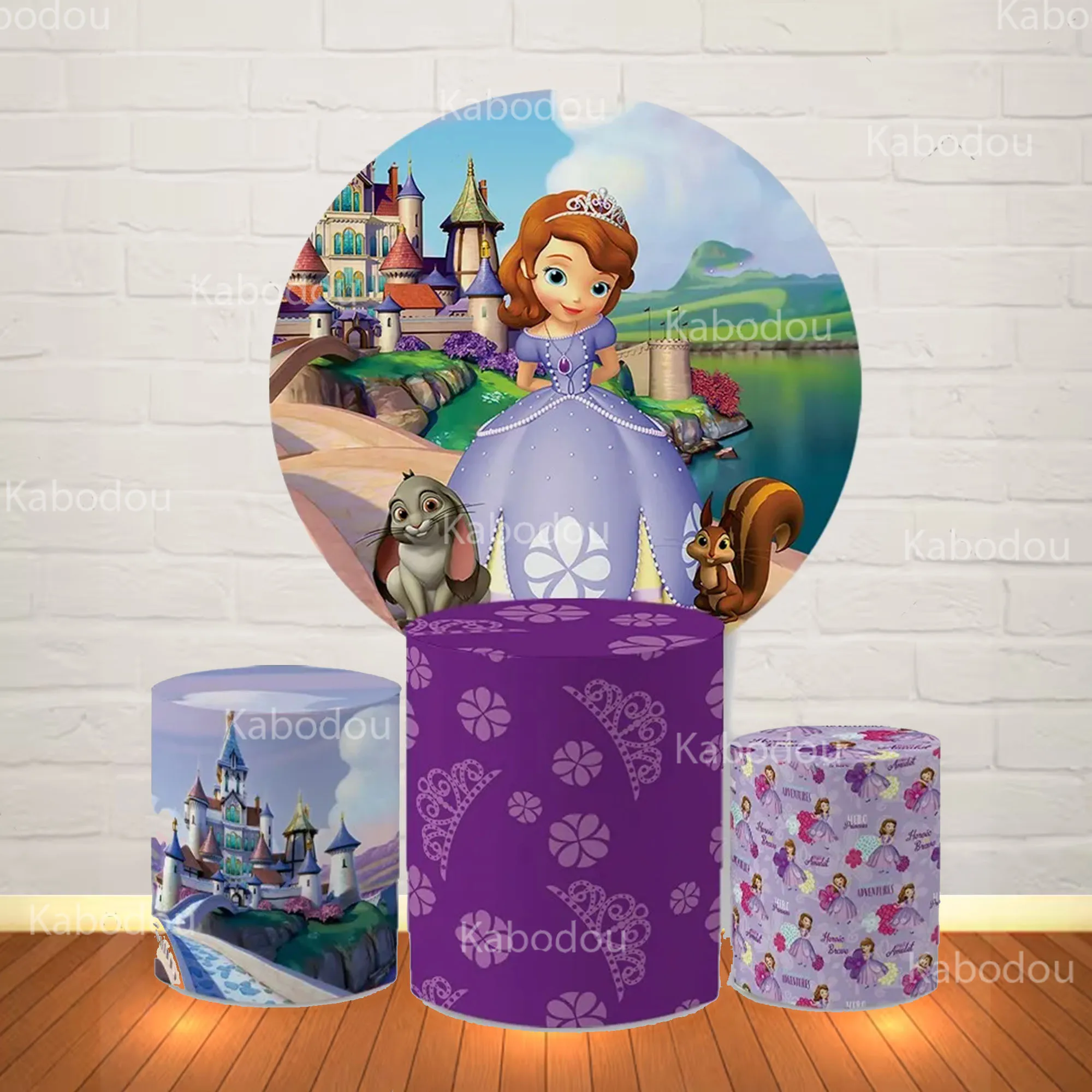 Sofia the First Round Backdrop Castle Baby Birthday Party Baby Shower Photography Background Decor Cylinder Cover Photo Booth