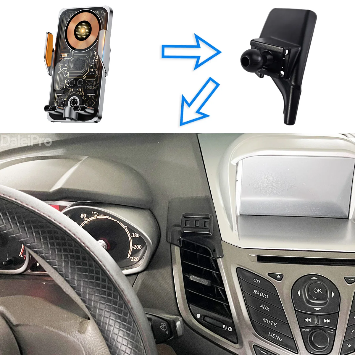 For 2009-2014 Ford Fiesta 2010-2013 Car Phone Holder Wireless Charger Magsafe Holder Auto Clamping Strong Magnet Car Accessories