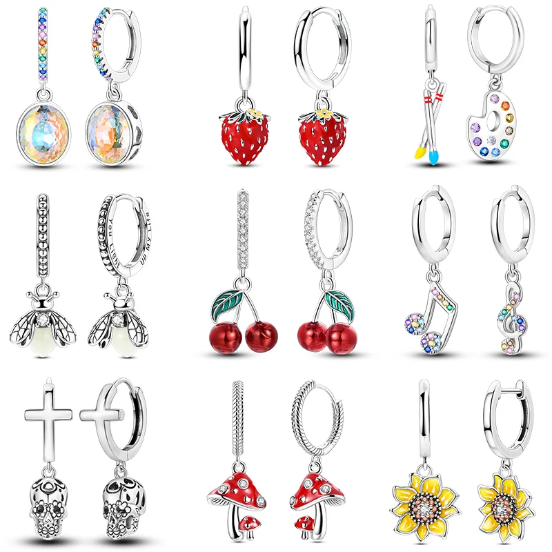 925 Sterling Silber Tropfen-Ohrringe für Damen Kirsche Glühwürmchen Pilz Anhänger Ohrringe Pendientes Modeschmuck