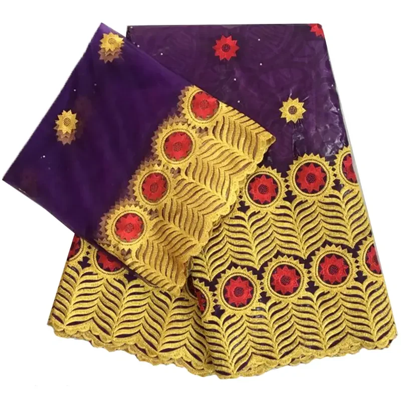 

Bazin Riche Tissues 2024 Cotton Patchwork Fabrics Embroidery Tissu African Black Gold Materials For Sewing Clothes 5+2 yards/lot