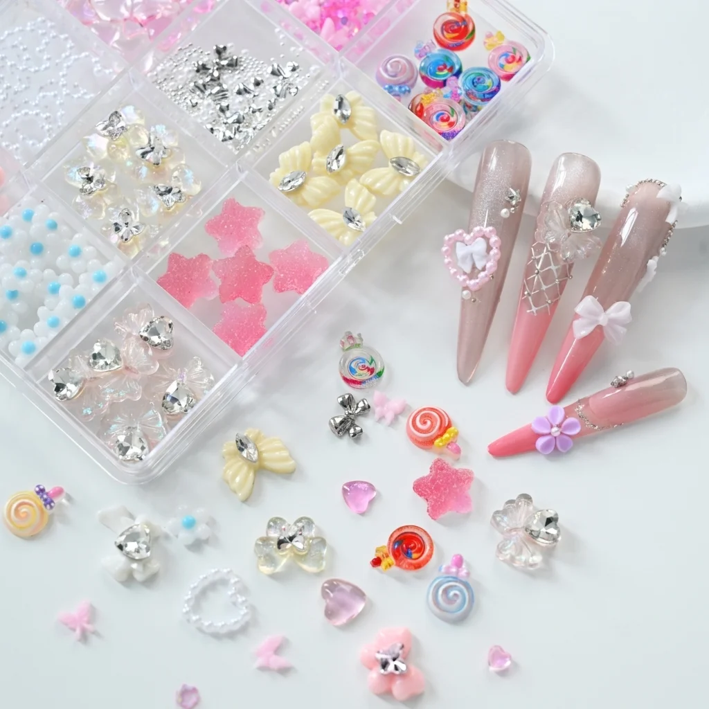 1Box Shiny Rhinestone & Pearl Nail Art Decorations 3D Flower/Butterfly/Heart Nail Charms Luxury Salon & Home Manicure Supplies *