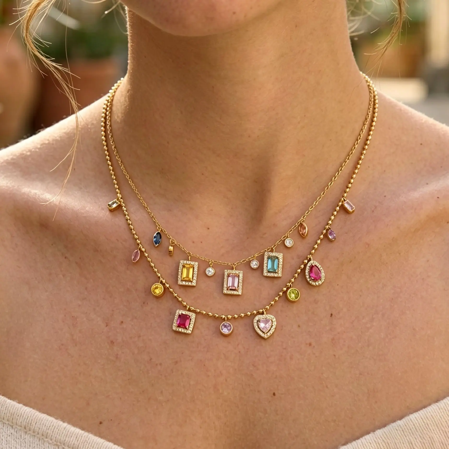 Colorful Cubic Zirconia Necklace For Women Luxury Dainty Pendant Titanium Steel Niche Daily Neck Jewelry