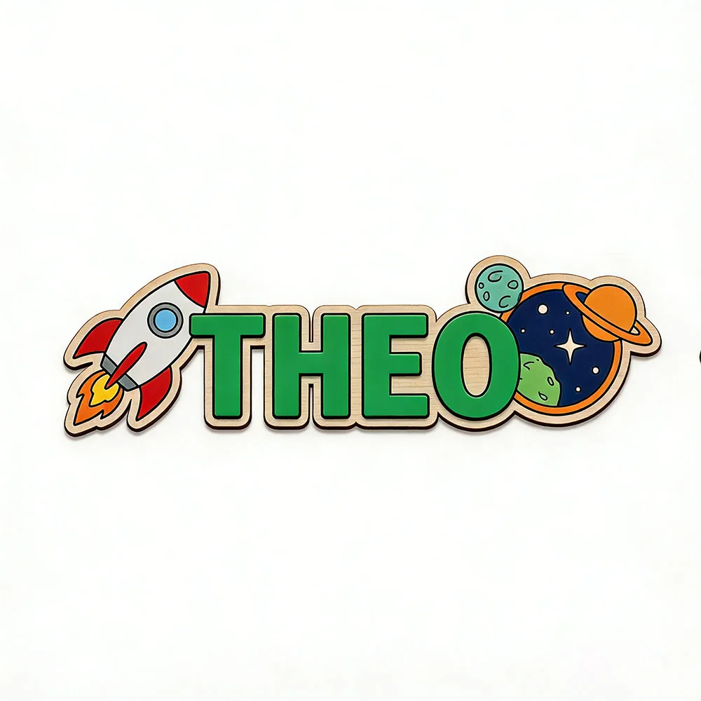 Personalized Space Rocket Name Sign for Boys Room Wooden Nursery Wall Decor Custom Baby Shower Gift view 6