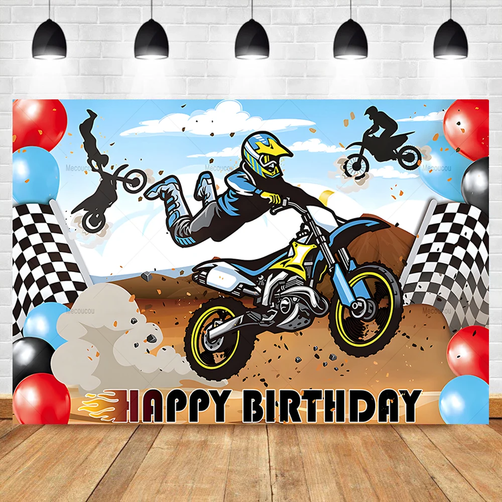 Motocross Racing Background Custom Dirt Bike Motorcycle Backdrop Kids Boy Birthday Party Decoration Banner Photography Poster