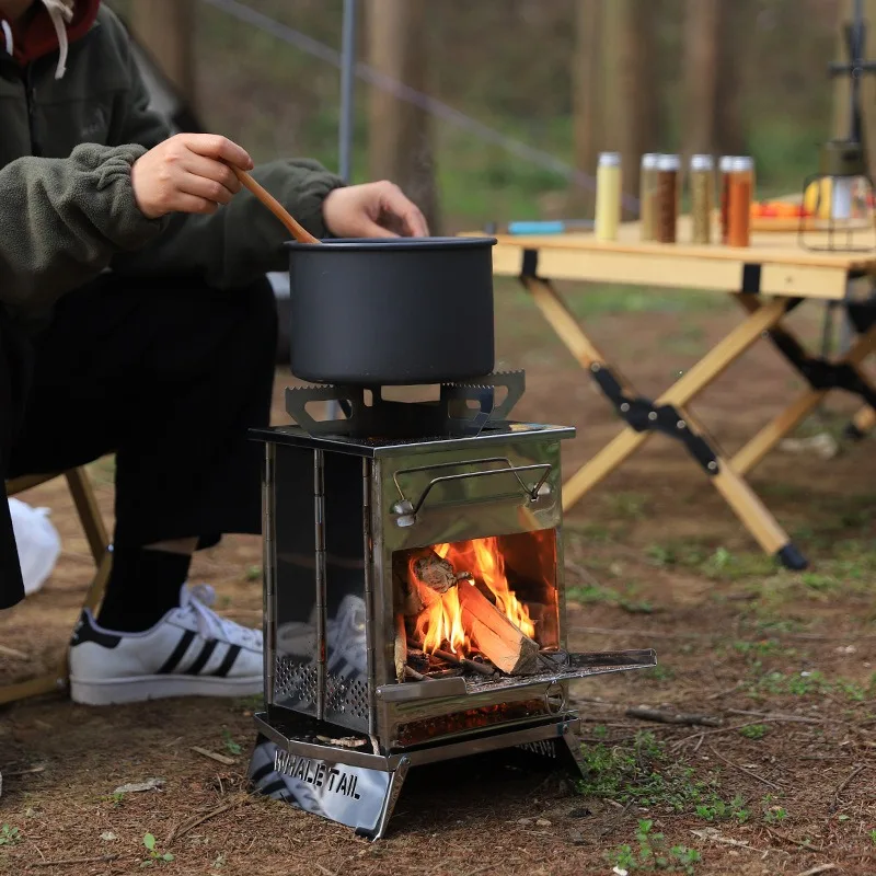 Outdoor Stainless Steel Barbecue Stove Folding Fire Table BBQ Firewood Stove Camping Heating Stove Charcoal Barbecue Stove Grill