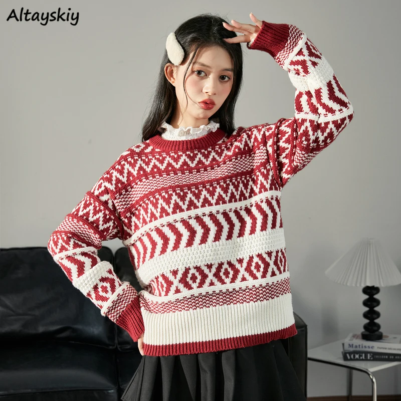 Thicker Pullovers Women Vintage Knitted Casual All-match Sweater Outwear Y2k Harajuku Slouchy High Street Popular Couples New