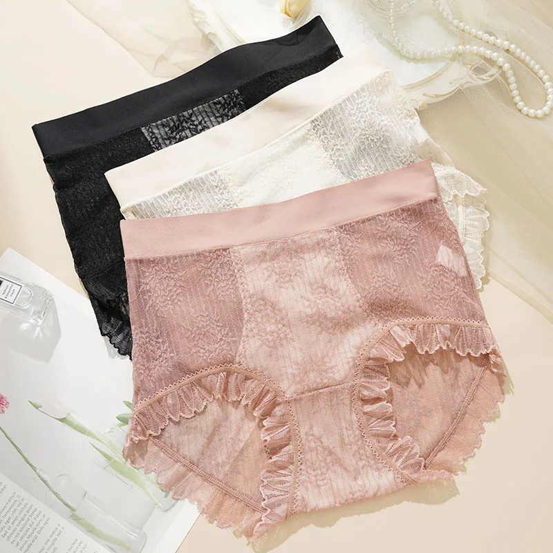 Large Size Pregnant Women New High Waist Lace Embroidered Panties Ladies Soft Solid Color Sexy Hollow Breathable Underwear