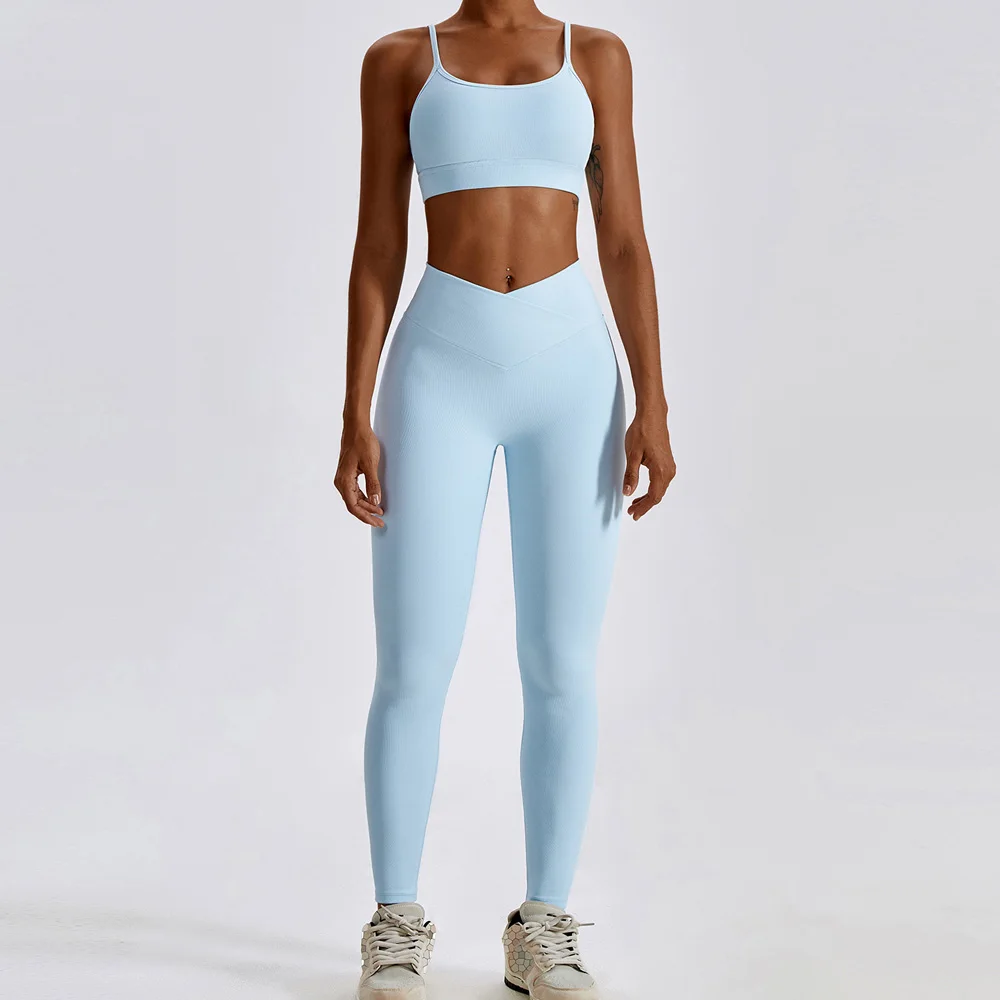 Conjunto de Yoga sin costuras para mujer, ropa deportiva de entrenamiento, mallas de gimnasio, sujetador de Fitness, Top corto, trajes deportivos de