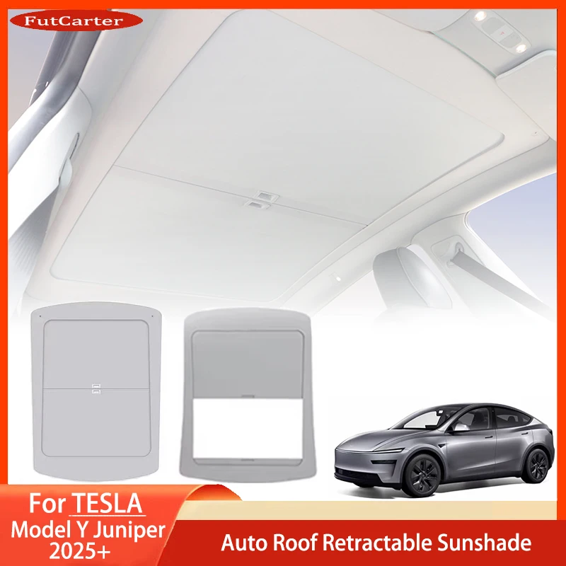 

Для Tesla Model Y Juniper 2025 + новый выдвижной солнцезащитный козырек на крыше, защита от ультрафиолета, прокрутка, оригинальный солнцезащитный козырек, аксессуары для интерьера