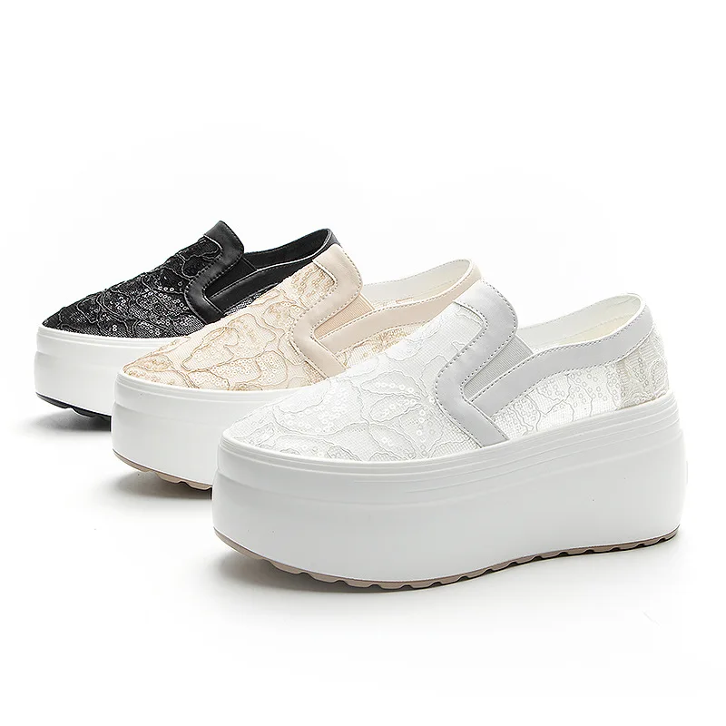 

2026 8cm Synthetic Platform Wedge Flats Shoes Chunky Sneaker Casual Bling Leather Comfy High Brand Spring Autumn Shoes