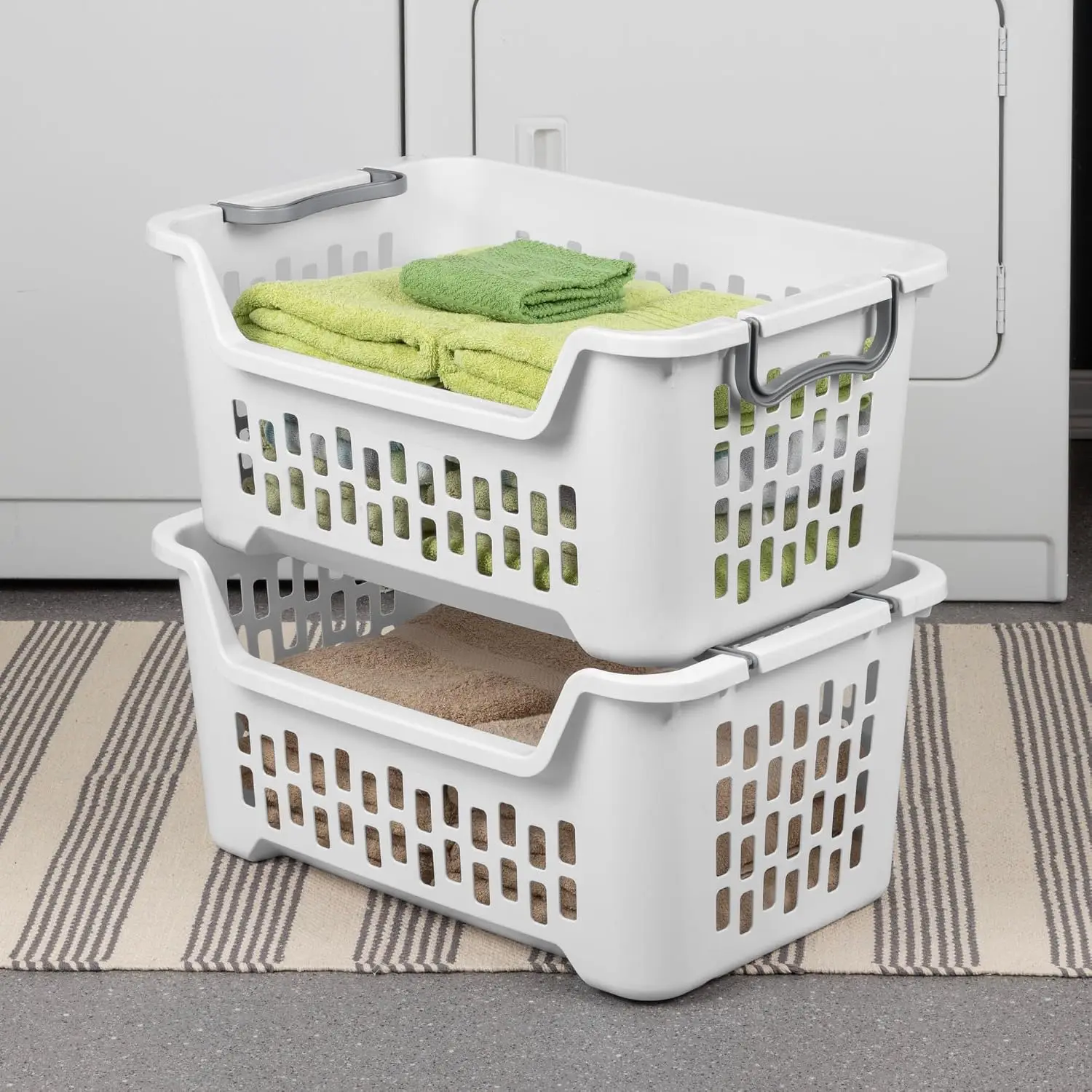 Stacking Laundry Basket, Plastic Clothes Hamper, 12-Pack