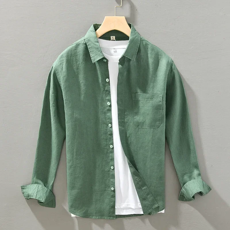 Men Clothing 2024 Summer Linen Shirt Men Long Sleeve Thin Casual Loose Large Size High-end Cargo White Linen Shirt Coat