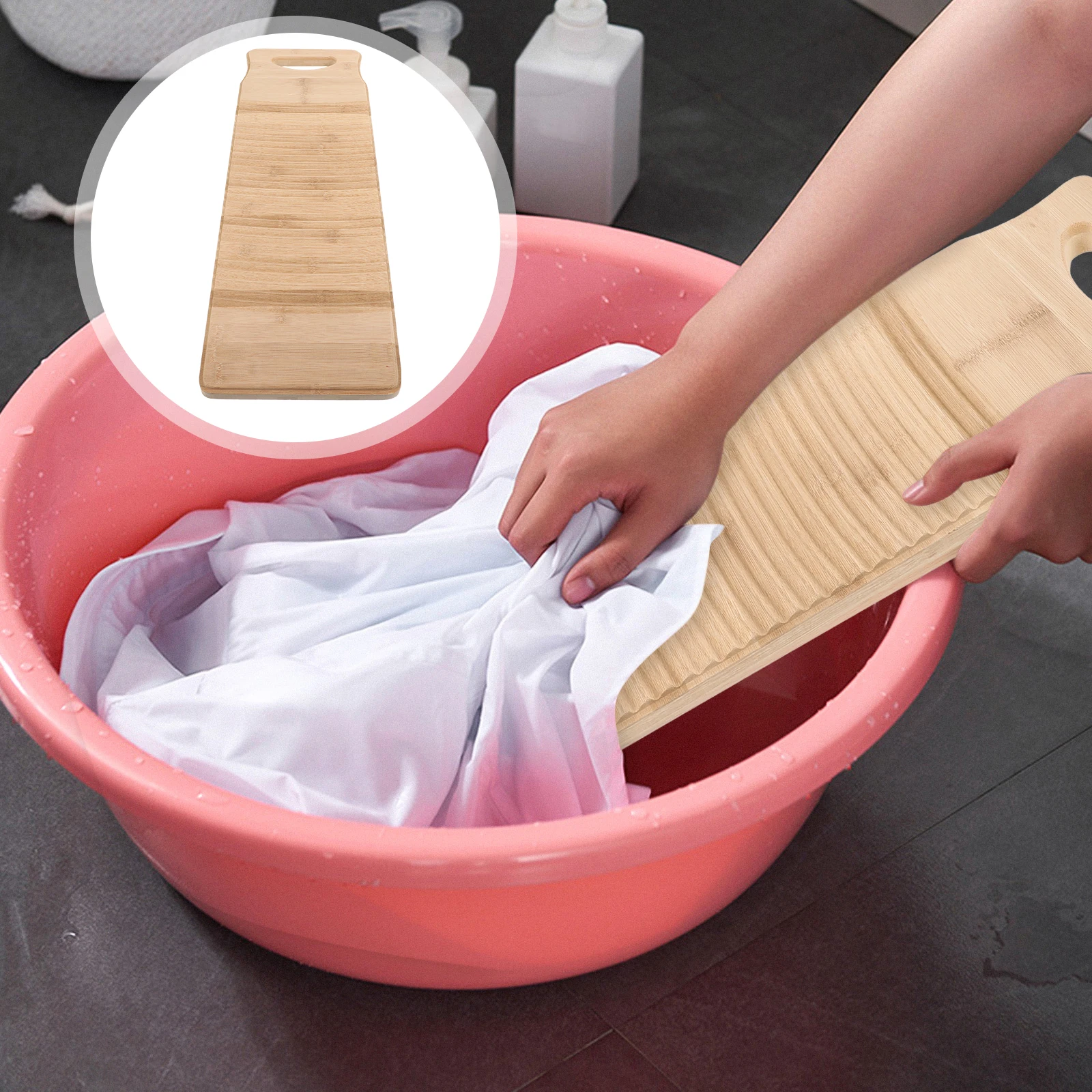 

Washboard Thickened Bamboo Laundry Board Sturdy Durable Anti-Slip Home Use Cleaning Cloth Wave Texture Smooth Surface Rot-Proof