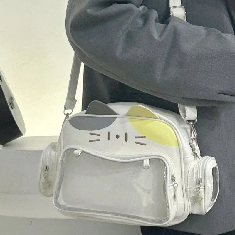 

Women's Fashion Backpacks Y2K Korean Japan Kawaii Cat Ita Bag PU Cute Girls Transparent Pocket Aesthetic Shoulder Crossbody Bags