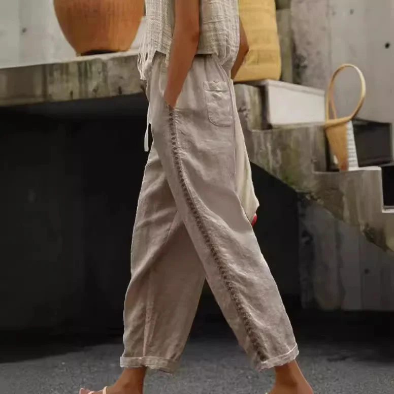 Casual Lace Hollow out High Waist PVC Cotton Blend Women's Pants Spring Summer 2026 New Wish Brand Cross-Border Clothing