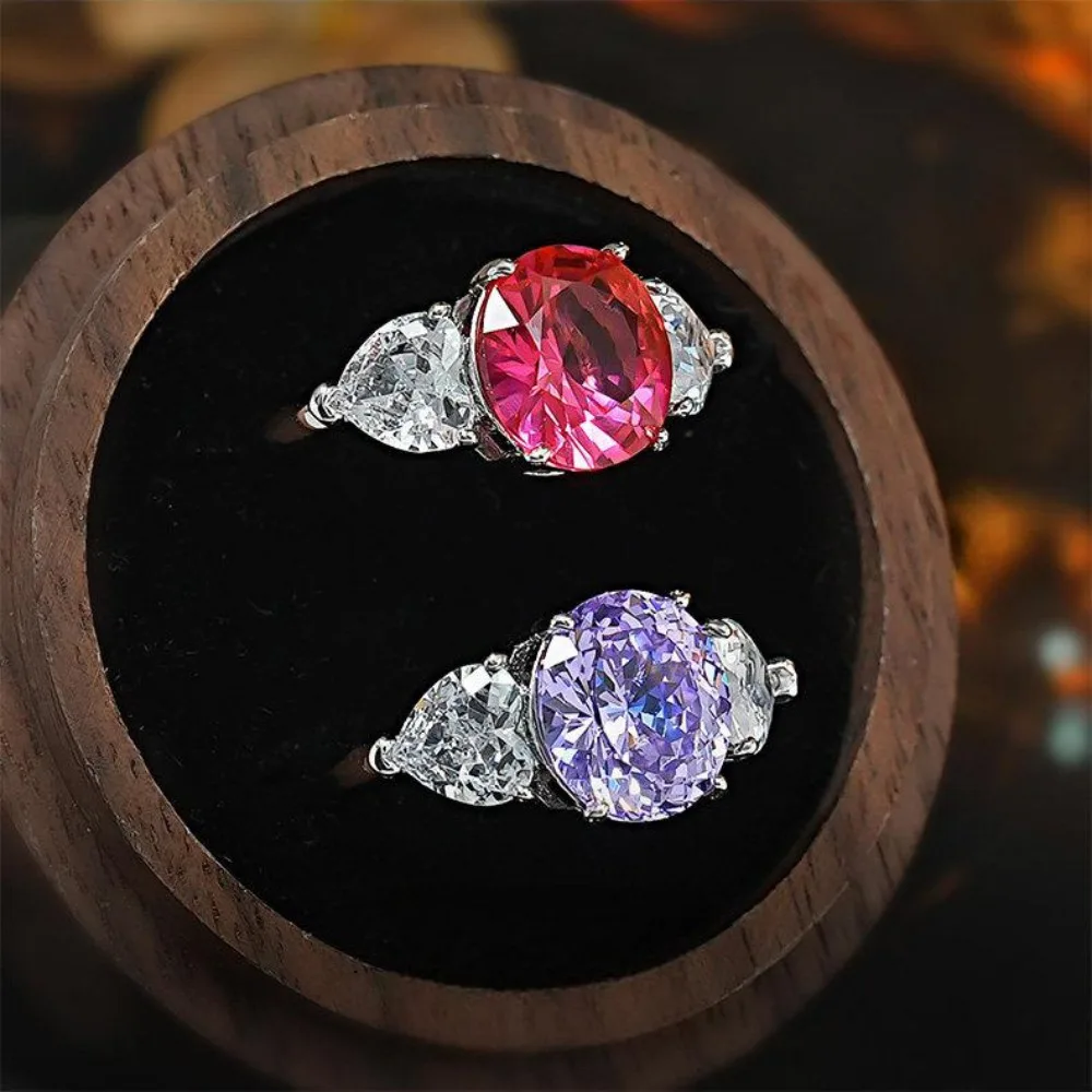 High-grade 925 pure silver round dazzling ice flower zirconia exclusive and personalized open-ring for women