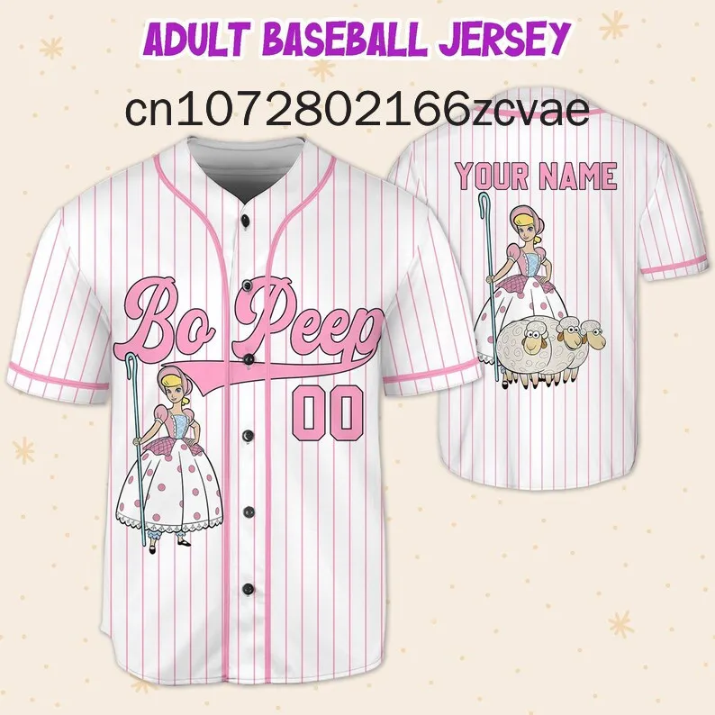 Toy Story Bo Peep Baeseball Jersey Streetwear Fashion Summer Men's And Women's Free Customized Short Sleeve Baseball Shirt