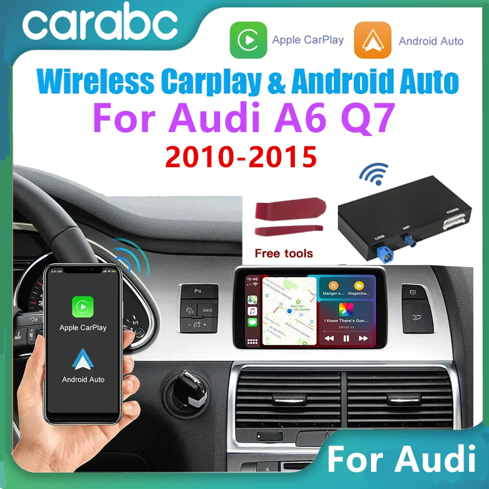 CARABC Für Audi Q7 A6 Kabelloses CarPlay Android Auto Modul MirrorLink AirPlay Rückfahrkamera Multimedia-Zubehör