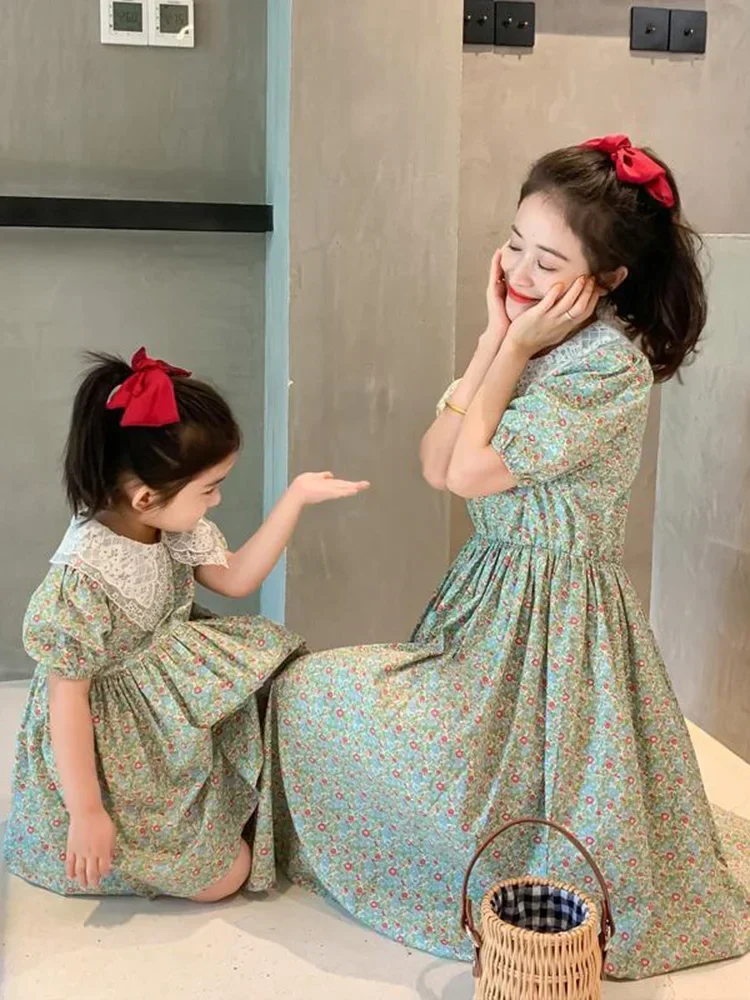 

Parent-child Skirt Summer Dress Girl Dress Baby Parent-child Dress 2022 New Foreign Style Floral Skirt Small Fresh family sets