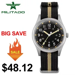 Militado-Montre à Quartz Étanche ML07, Montres à Mouvement VH31, Bulle Bombée K1, Revêtement Clip AR, Shoous, 100m, 36mm