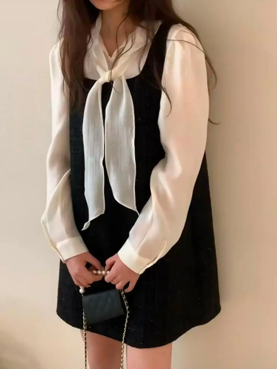 

Dongda Gate Sweet Sle irt And Vest Two-Piece Set Spring Faion Slimming Design Translucent Sa Luxury Fraance Trend