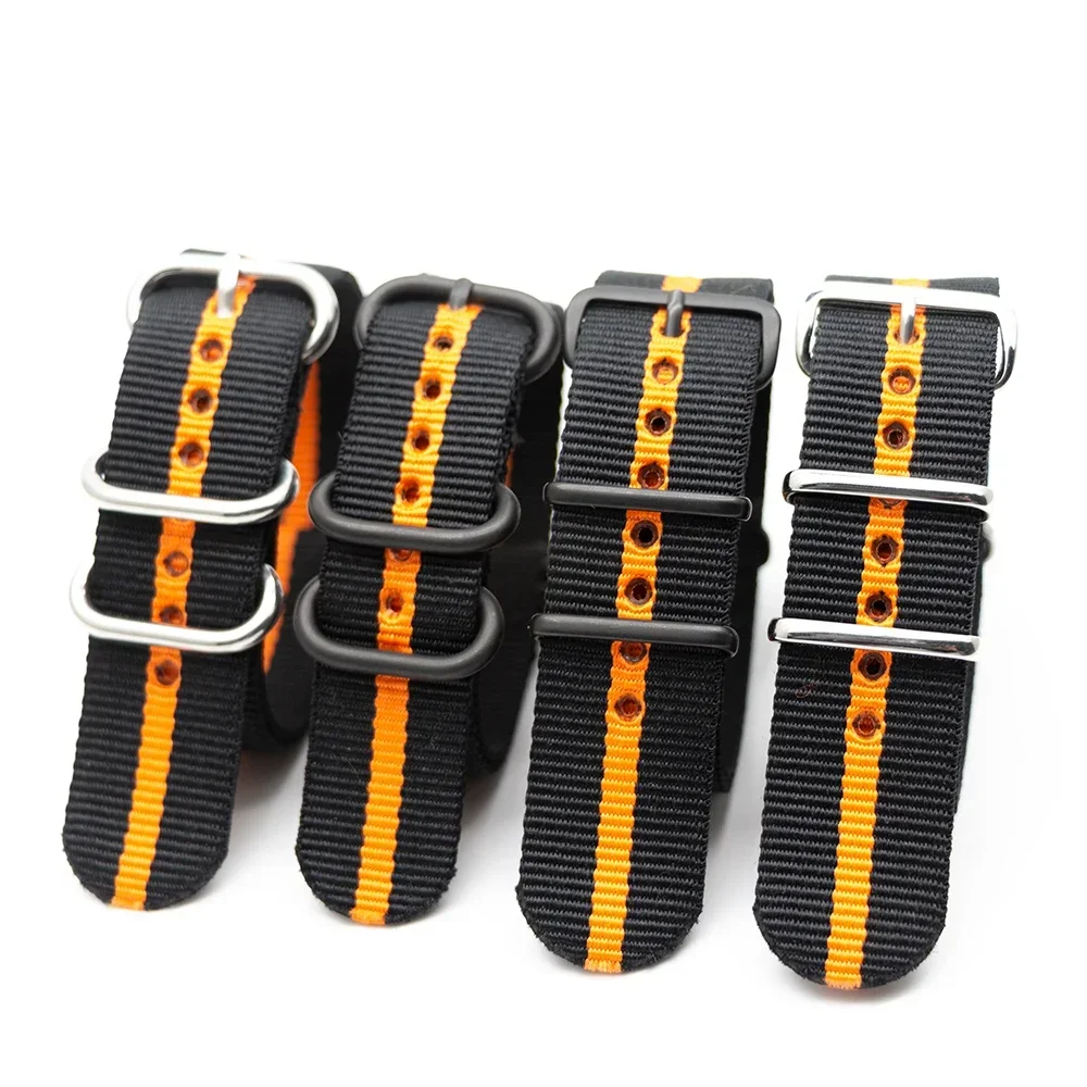 Nylon Strap Premium Ballistic Style Straps Black-Orange Striped Watch Band 18MM 20MM 22MM 24MM Replacement Wristband