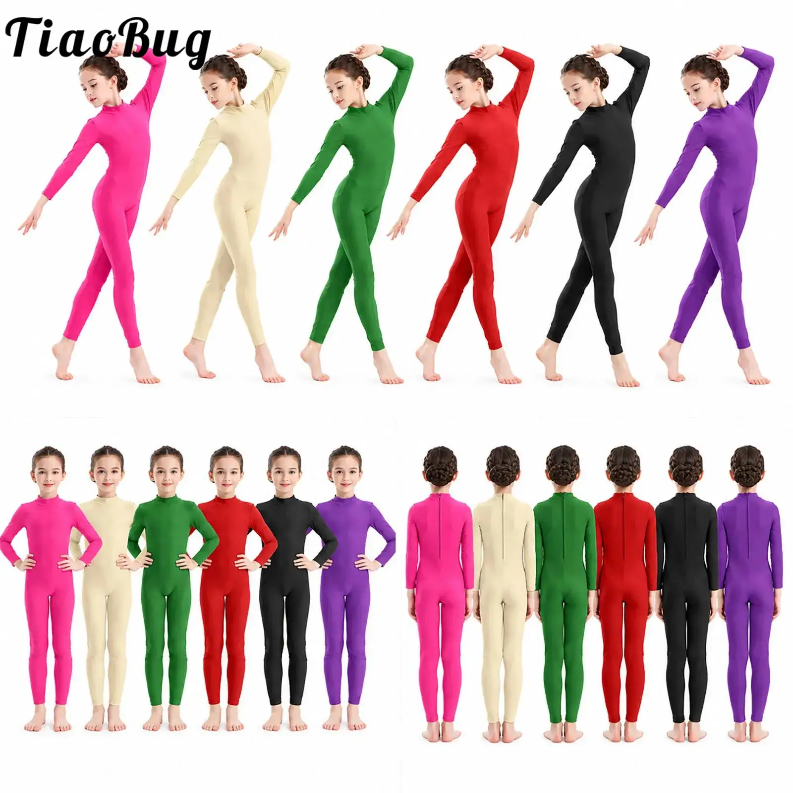 Kids Girls Ballet Dance Leotard Long Sleeve Zipper Gymnastics Unitard Skating Yoga Training Jumpsuit Performance Bodysuit
