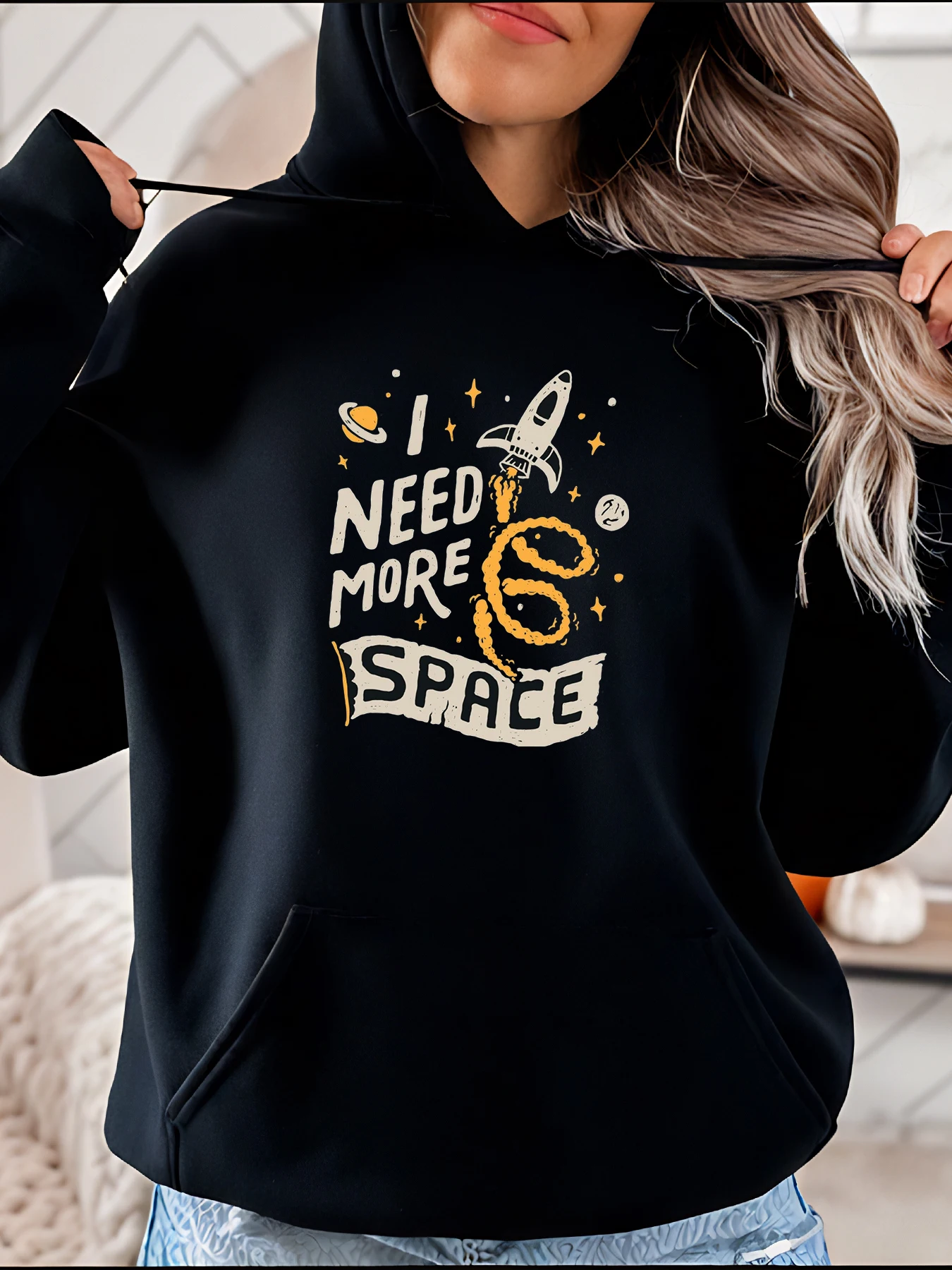 

Толстовка с космическим принтом в повседневном стиле с дизайном Rocket and Planet для повседневной женской одежды