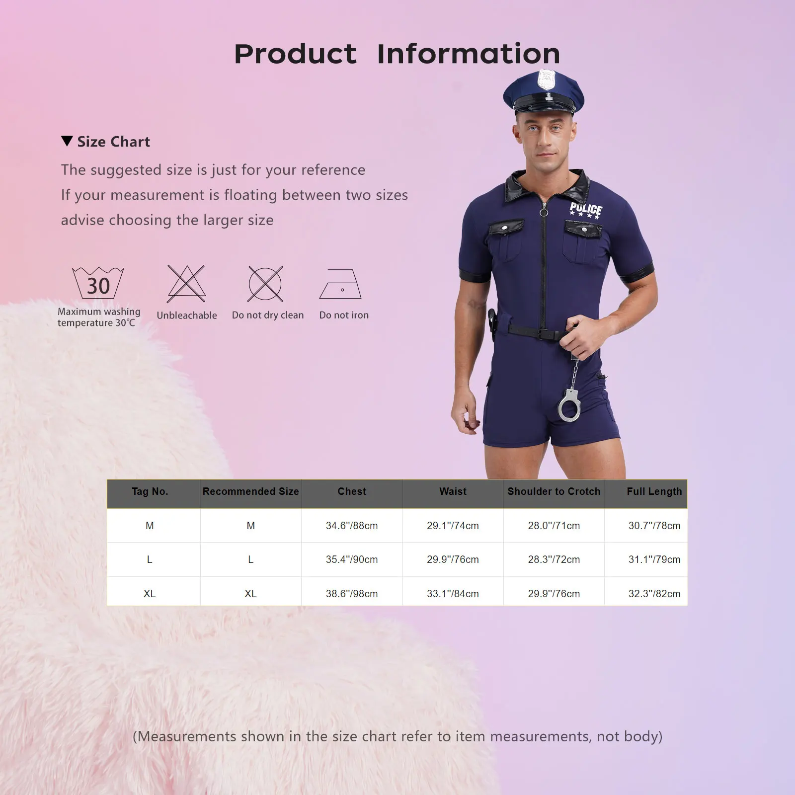 Mens Policeman Costume Short Sleeve Zipper Front Jumpsuit Dirty Cop Role Play Outfits Bodysuits with Cop Hats Cuffs Belt Purse