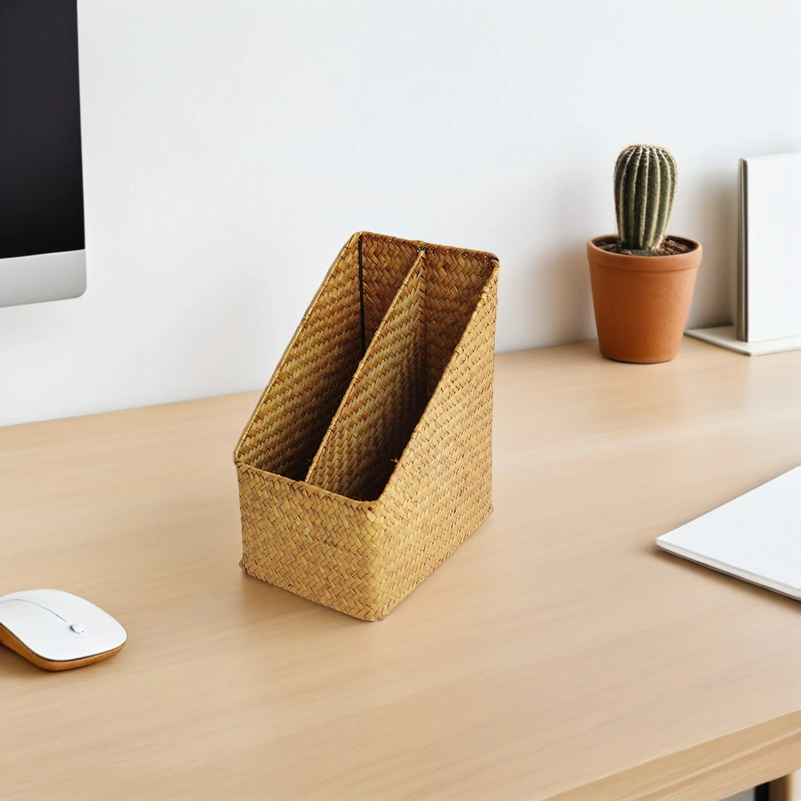 

Handwoven Straw Document Organizer Thick File Holder Desktop Book Organizer Storage Box for Office Study File Boxes