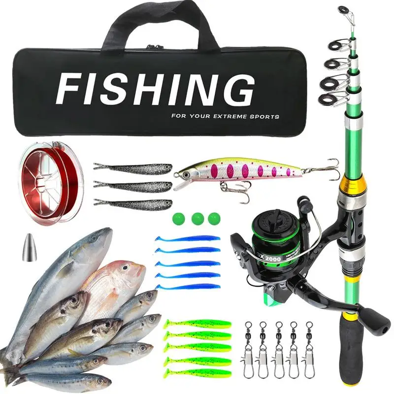 

Fishing Kits For Adults Ocean Fishing Gear Set Travel Fishing Rod With Lure Lines Carrier Bag Fishing Rod Kit For Saltwater