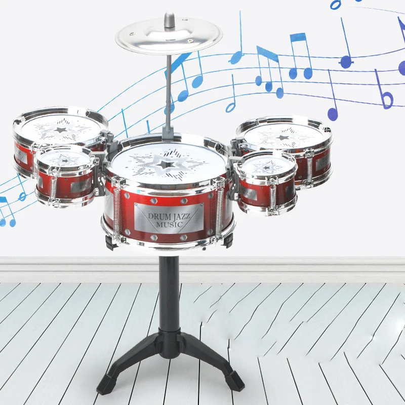 Simulation Jazz Drum Music with 5 Drums Sets Musical Instruments Toys Cymbal Sticks Rock Set Hand Drum Musical Instrument Toy