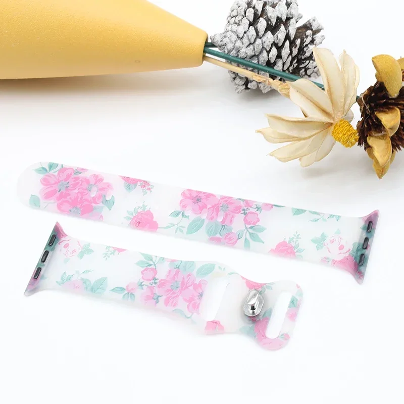 Strap for Apple Watch Band 42mm 46mm 44mm 45mm 49mm Silicone Transparent Printing Bracelet IWatch Series 10 9 8 7 6 SE 3 Ultra2