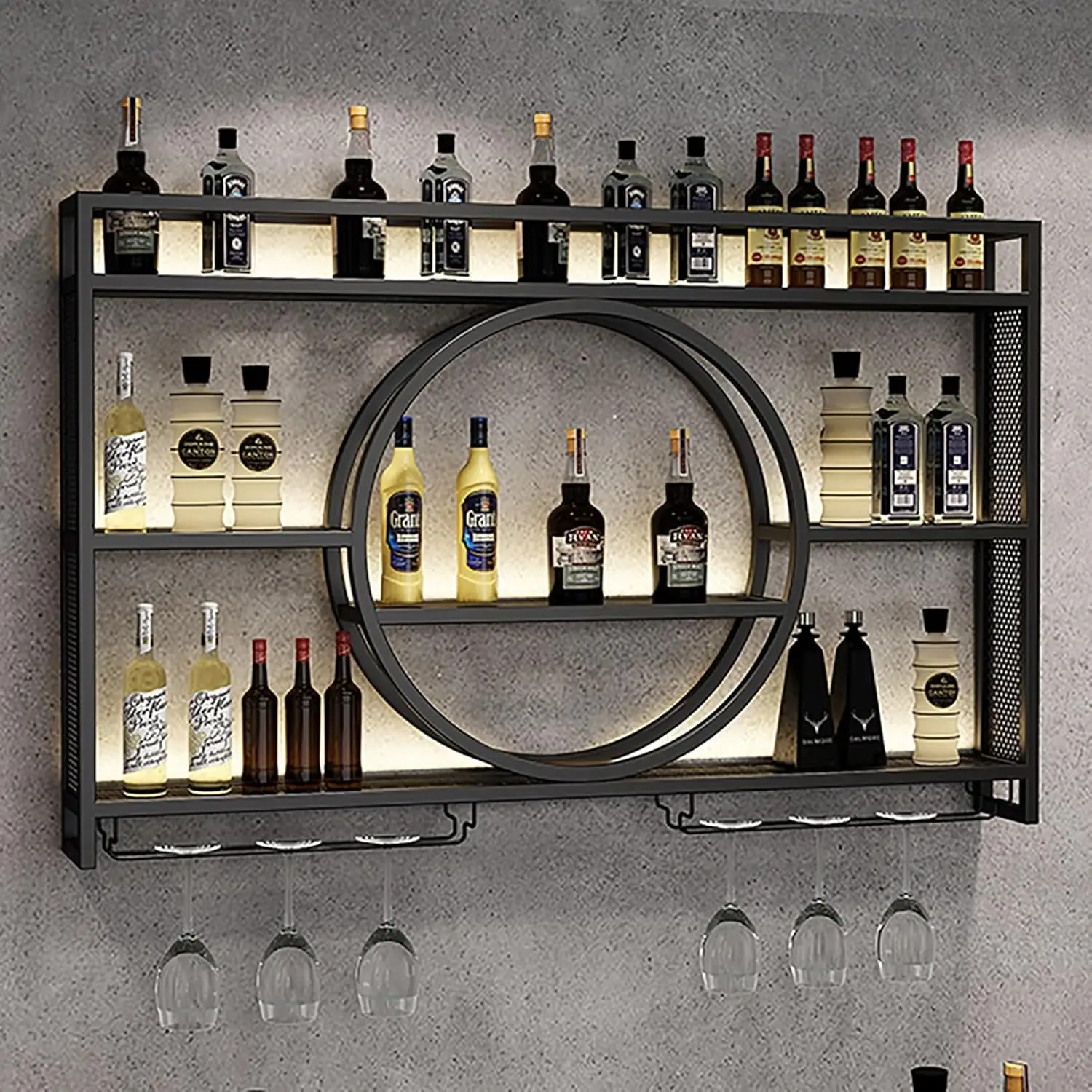 

Wall Mounted LED Wine Rack Wine Glass Rack, Bar Bottle Display Shelf Wine Cups Hanging Holder, For Living Room