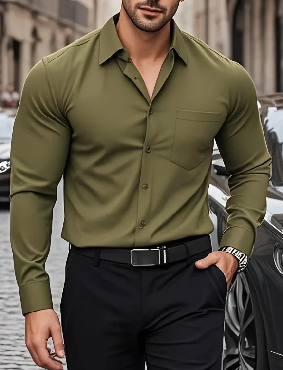 New Men's Natural Color 3D Printed Shirt Men's Lapel Long Sleeves Comfortable Breathable Business Fashion Casual Vacation Top