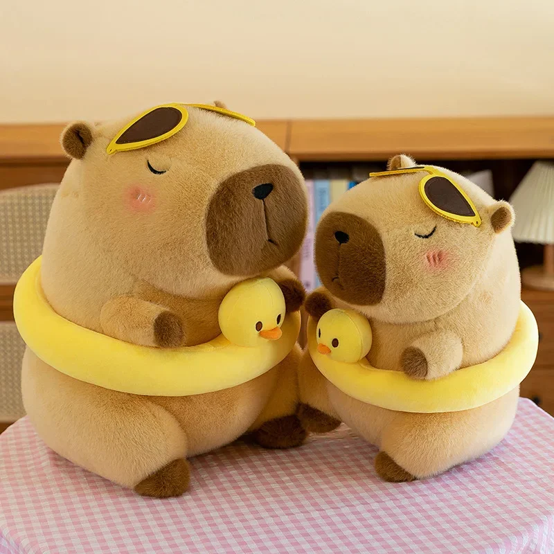 Yellow Duck Swim Ring Capybara Plush Toy Cute Simulation Beachwear Capibara Kawaii Stuffed Animal kapibala Birthday Travel Gifts