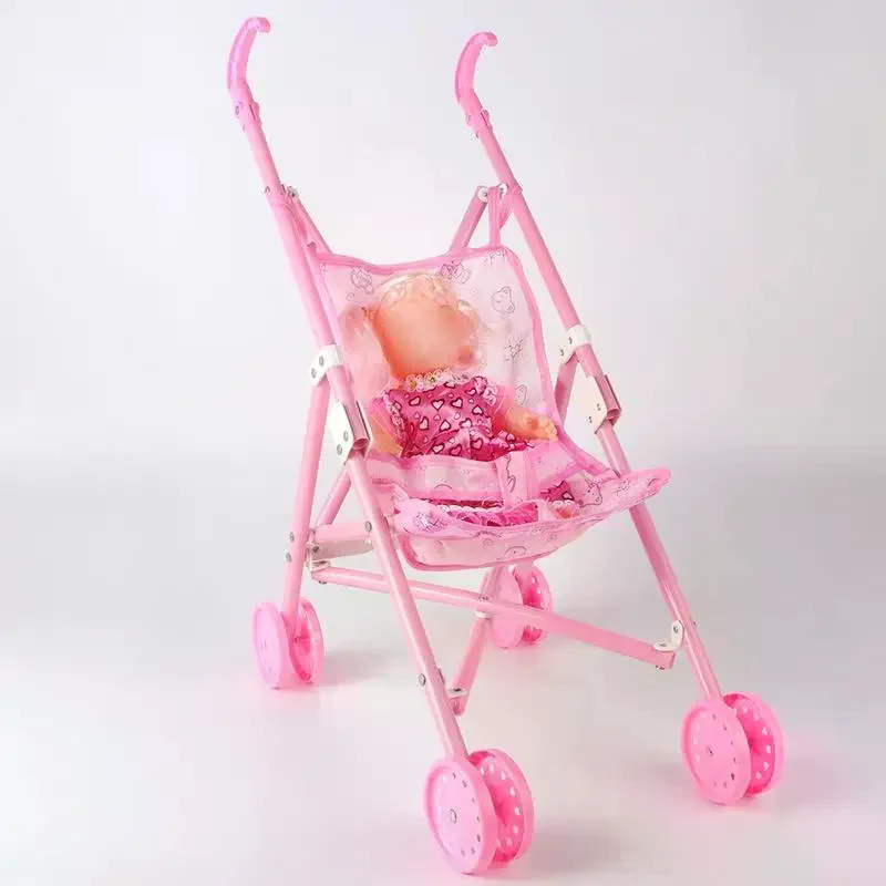 

1Pcs Durable Interactive Dolls Pram Stable Baby Stroller With T-Shaped Belt Baby Doll Stroller Toy Pretend Play Doll Accessories