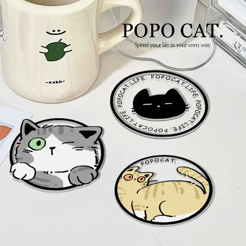 

Cat Coaster Acrylic Cute Waterproof Mat Skid Insulation Cup Pad Antiskid Reusable Tea Coasters Table Decoration and Accessories