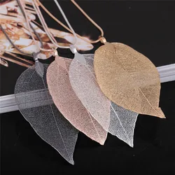 Fashion True Natural Real Leaves Leaf Pendant Necklace Long Sweater Snake Chain For Women Jewelry Gift
