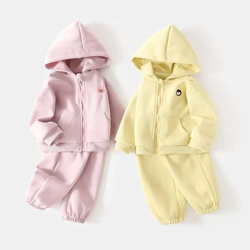 

Toddler Zip-Up Hooded Tracksuit 2-Piece Set Cartoon Embroidery Soft Fleece Autumn New 0-5Y Children Clothing