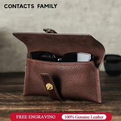 CONTACTS FAMILY Retro Soft Genuine Leather Glasses Case Travel Portable Eye Glasses Sunglasses Holder Box Protective Glasses Bag