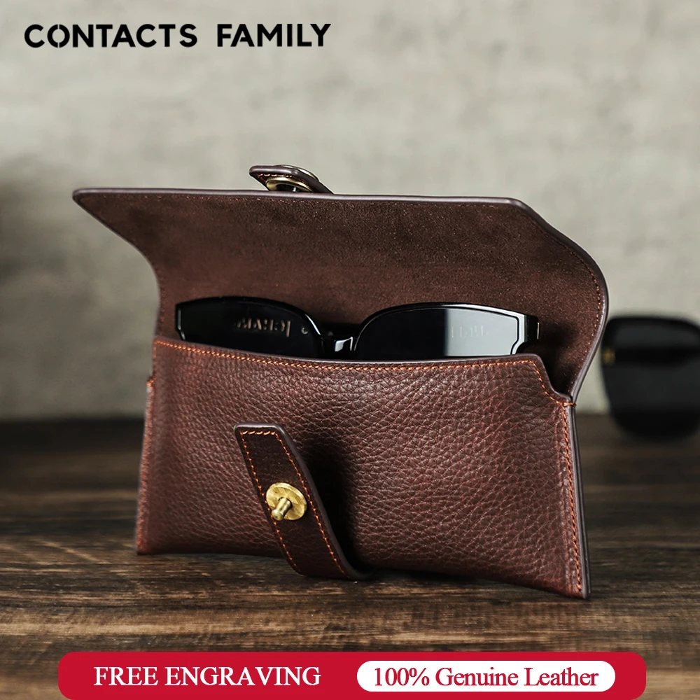 CONTACTS FAMILY Retro miękkie etui na okulary z prawdziwej skóry podróżne przenośne okulary okulary przeciwsłoneczne pudełko z uchwytem ochronna torba na okulary