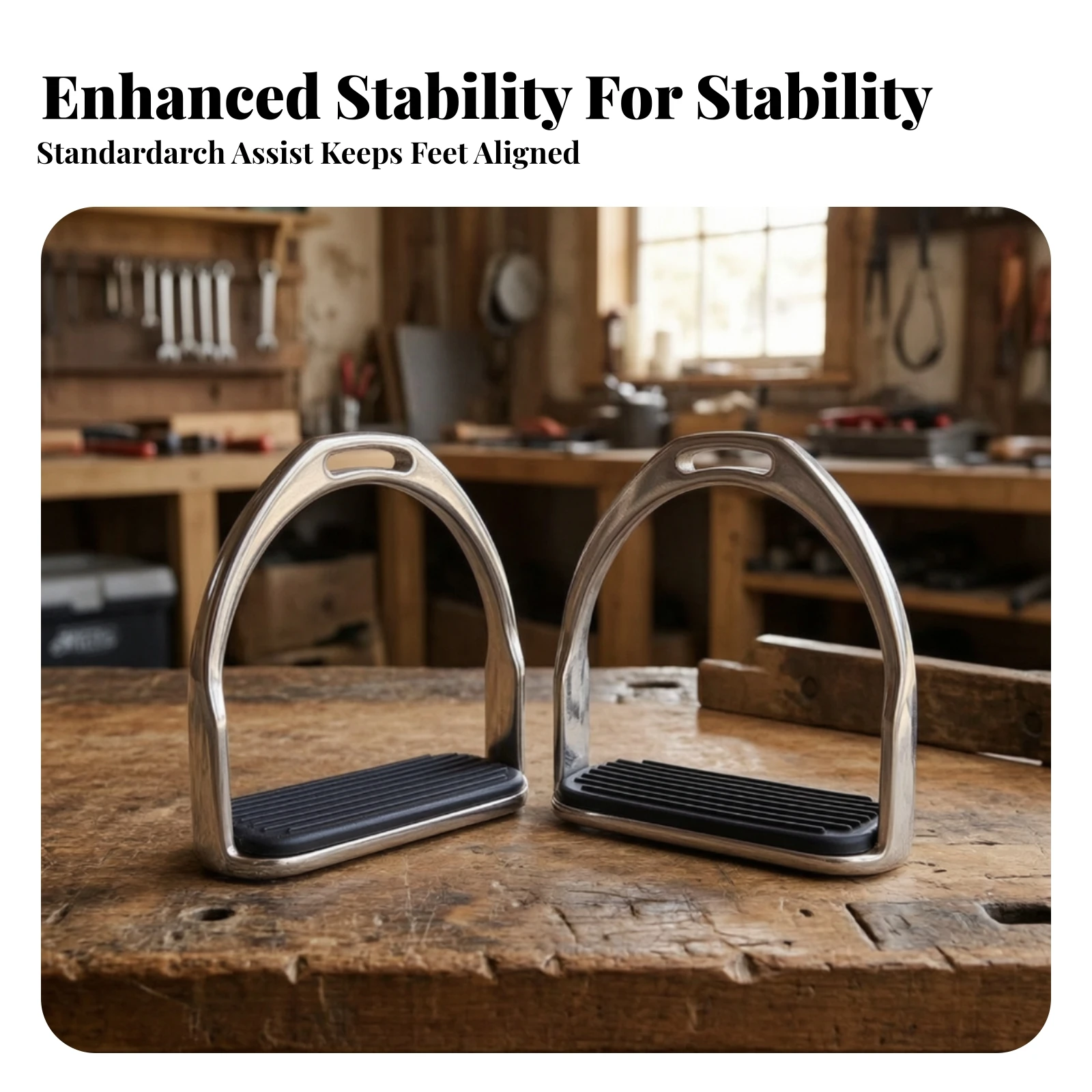 Stirrups with Black Treads Ribbed Stirrups with Rubber Treads Stirrup with Rubber Grip Secure Tack Silver-Polished