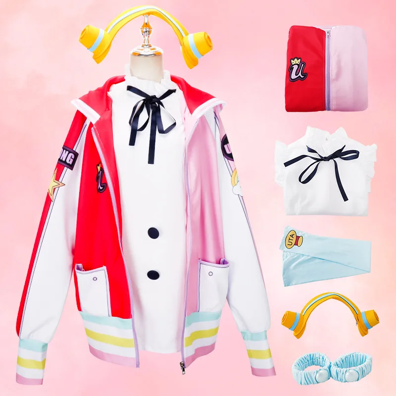 FILM Merah UTA Shanks Daughter Cosplay Anime Costume for Girls Pink Jacket Skirt with Sleeves Women's Dress Coat Suit view 3