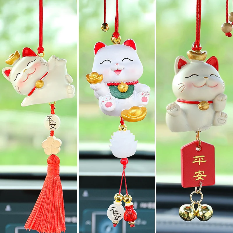 

Lucky Cat Pendant Luxury Car Rearview Mirror Creative Ping An Lucky Cat Decorative Hanging Ladies Car Interior Accessories