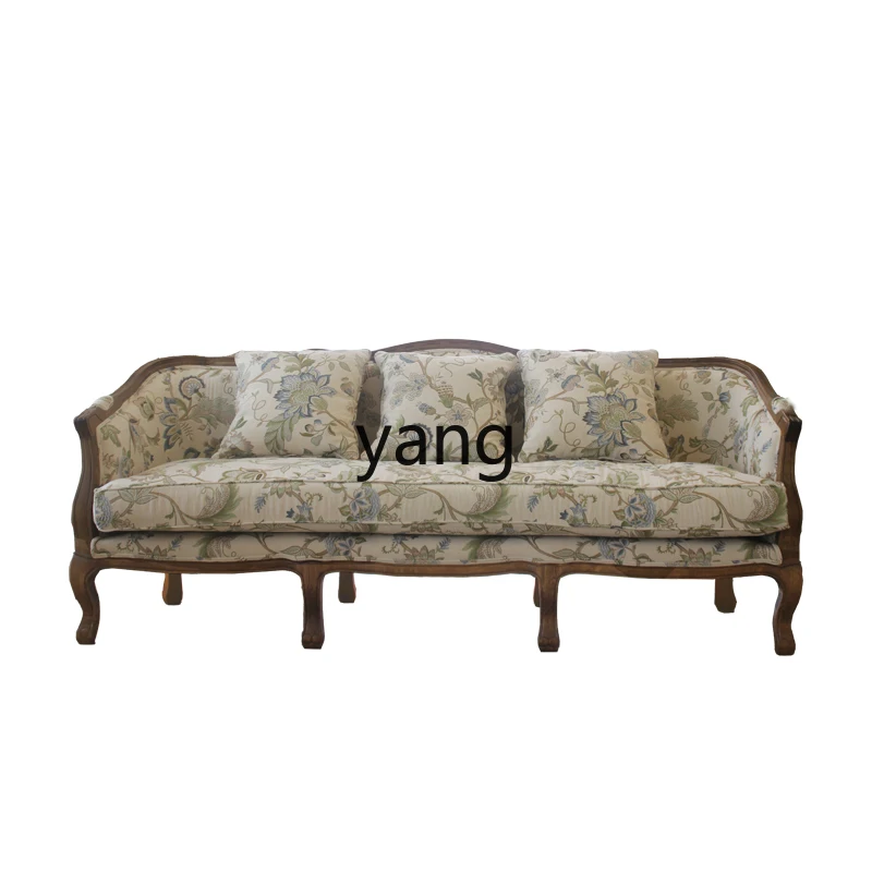 

LMM solid wood sofa retro pastoral floral jacquard fabric living room combination furniture