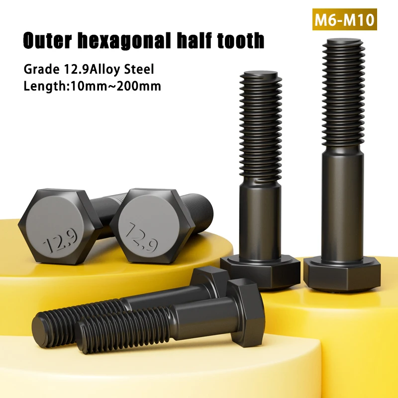 1-10pcs Grade 12.9 High Strength Alloy Steel Outside Hex Head Screw M6 M8 M10 Lengthened External Hexagon Head Bolts L=10~100mm